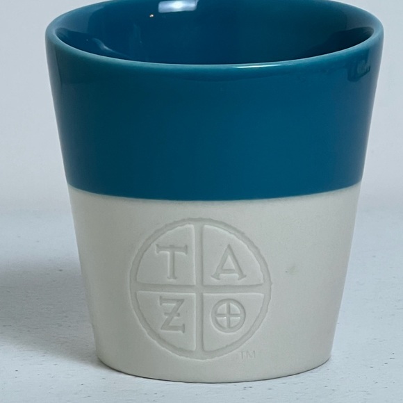 Starbucks Tazo 2012 Tea Cup No Handle Mug Blue & White Slanted Bone China Tea - Picture 1 of 9